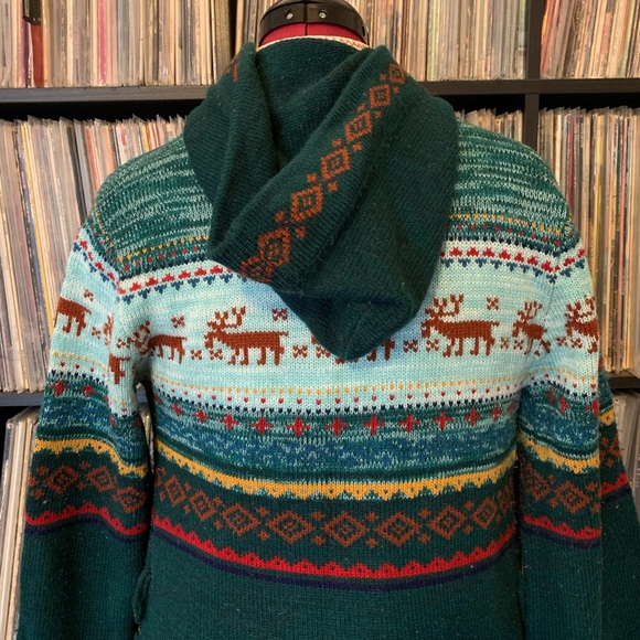 elf cloak vintage sweater 70s reindeer S hooded 💚 - Picture 3 of 8